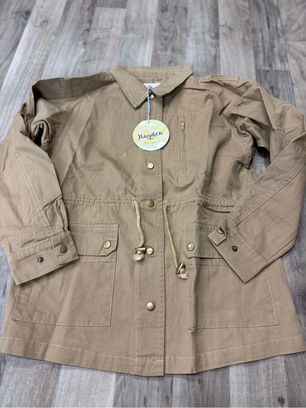 NWT Hayden Girls Embroidered Utility Jacket Size 9/10 Taupe Floral Back Coat